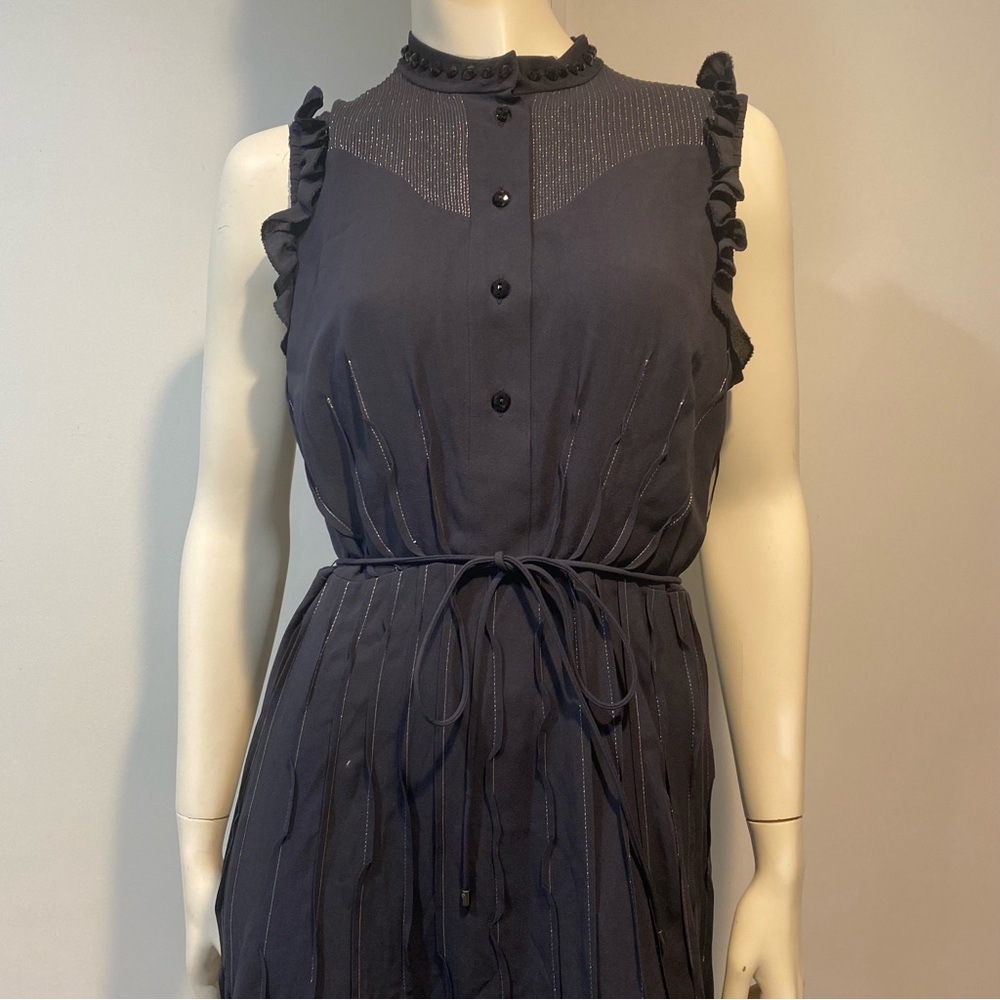 Bottega Veneta Silk Gown Dark Navy Embroidered 44 NWT